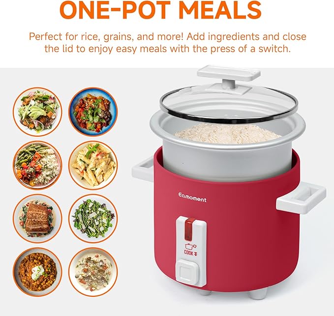 1.5L Mini Rice Cooker with Removable Non-Stick Pot Portable Rice Maker with Keep Warm Function Suitable for 1-2 People Red