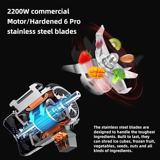 Aramox Professional Blender 3 Preset Program Infinite Speed Adjustment for Frozen Drinks Shakes for Family Meals Gatherings or Commercial Use