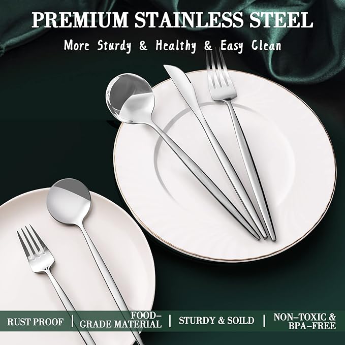 40-Piece Silverware Set for 8 CEKEE Stainless Steel Flatware Cutlery Set Included Knife Spoon and Fork Kitchen Utensils Set for Home Hotel Wedding Restaurant - Mirror Polished &amp Dishwasher Safe