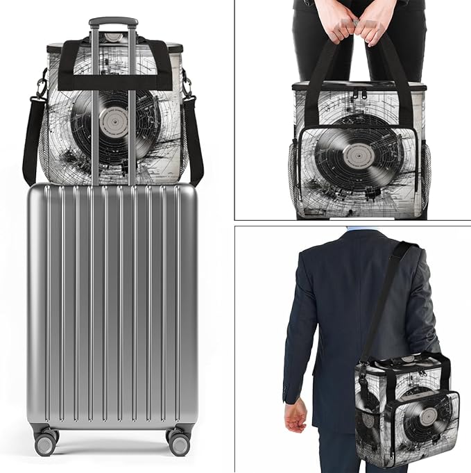 Black And White Records Coffee Maker Carrying Bag CD Travel Storage Bag Compatible with K-Mini or K-Mini Plus Single Serve Coffee Brewer Carrying Case with Multiple Pockets &amp Shoulder Strap