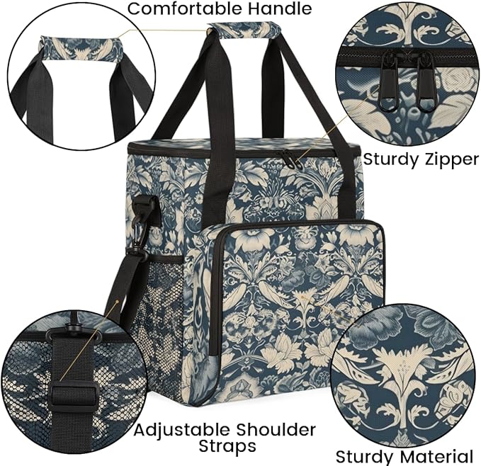 Ethnic Artistic Grunge Coffee Maker Carrying Bag Flowers Travel Storage Bag Compatible with K-Mini or K-Mini Plus Single Serve Coffee Brewer Carrying Case with Multiple Pockets &amp Shoulder Strap