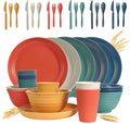 Wheat Straw Dinnerware Sets 36 Piece Unbreakable Dinnerware Sets Reusable Wheat Straw Plates and Bowls Sets Travel Camping Cutlery Set Dishwasher Microwave Safe Dinnerware Colourful