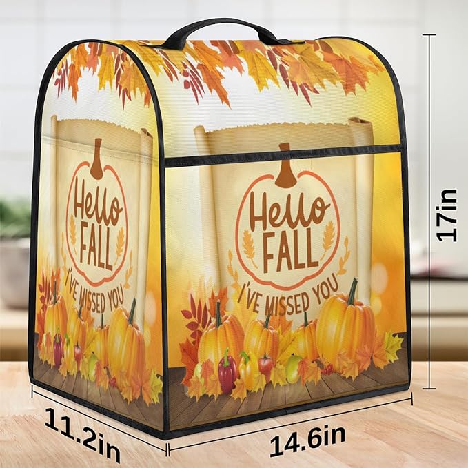cfpolar Kitchen Aid Mixer Cover Compatible with 6-8 Quarts Autumn Pumpkin Maple Leaves Stand Mixer Cover Kitchen Aid Mixers Accessories Appliance Organizer Bag Dust Covers with Zipper Pocket