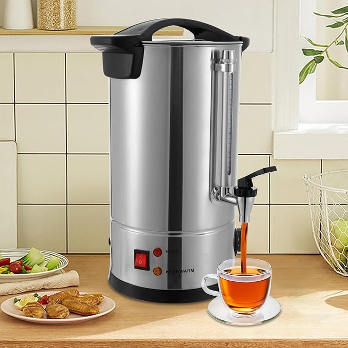 Coffee Urn 50 Cup Coffee Percolator Commercial Coffee Maker 8L Stainless Steel Coffee Maker Hot Water Beverage Dispenser Electric Coffee Urn For Catering Wedding Party
