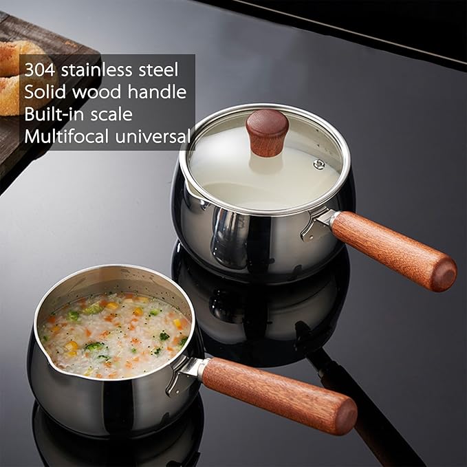 3-Piece Stainless Steel Cookware Set – Titanium Non-Stick Frying Pan with Lid Wooden Handle Milk Pot &amp SUS316 BBQ Tongs – Perfect for Home Kitchen Camping &amp Grilling