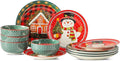 Hasense 12 Pieces Christmas Dinnerware Set Ceramic Dish Plates and Bowls Red &amp Green Design Dinnerware Sets for 4 Dishwasher &amp Microwave Safe Dishes Ideal for Christmas Gift
