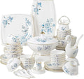 65 pcs Dinnerware Set Serves for 10 People Line Drawing Decoration Bone China Tableware SetPremium Quality Porcelain Dishes/Plate/BowlDishwasher &amp Microwave SafeBlue (63pcs Serves for 10)