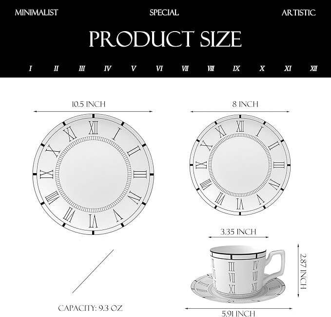 16 Piece Roman Clock Pattern Porcelain Dinnerware Set Luxury Dishes Set for 4 Dishwasher Safe Great for Party Wedding Housewarming and Hote