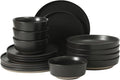 Gibson Elite Overbrook 16-Piece Pottery Clay Stoneware Dinnerware Set – Black Reactive Glaze Stackable Plates and Bowls W/Pasta Bowl Service for 4 – Microwave &amp Dishwasher Safe