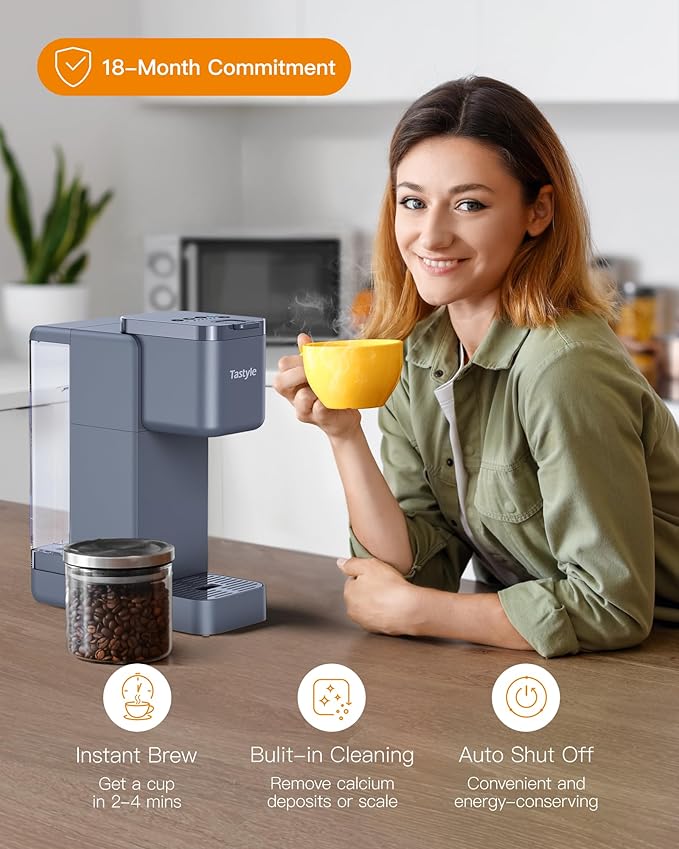 Single Serve Hot &amp Iced Coffee Maker with Strong Brew 40oz Removable Reservoir 6 Brew Sizes Compatible with K Cup and Grounds Compact for Home Office RV and Dorm Gray (2.0 Version)