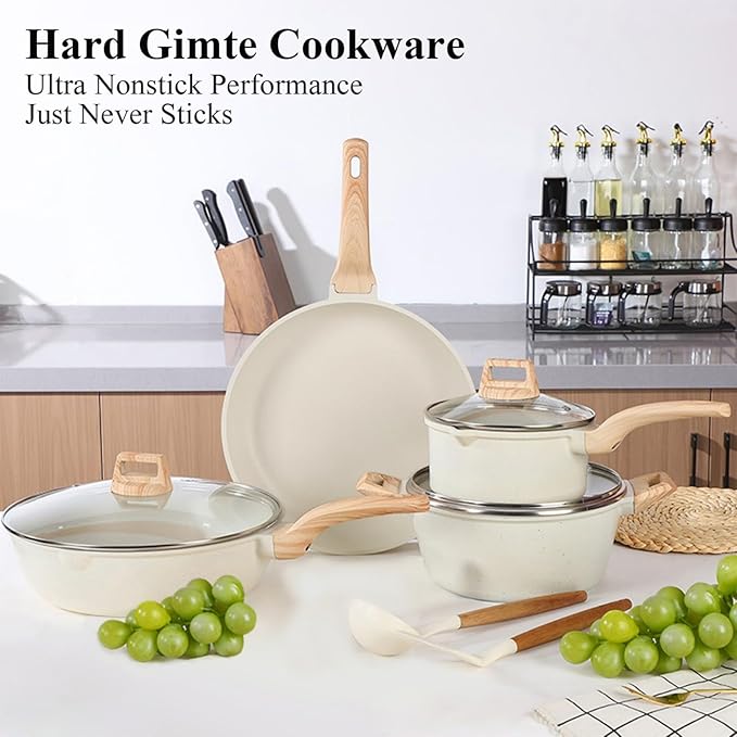 13 pcs Pots and Pans Set Nonstick Cookware Sets White granite Induction Cookware Non Stick Cooking Set Frying Pans &amp Saucepans PFOS PFOA Free (13 PCS)