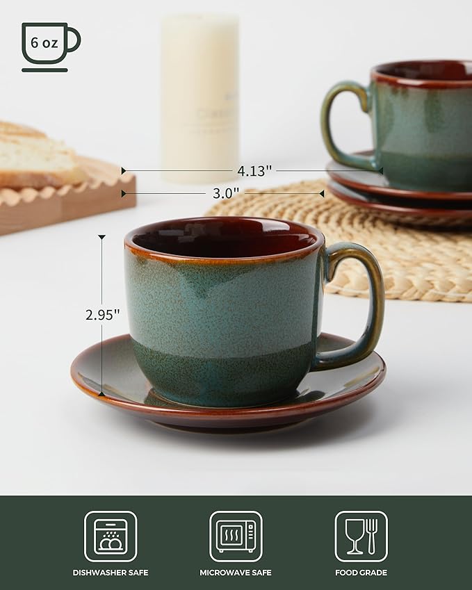 Dinnerware Sets 16 Pieces with Coffee Cups with Saucers Brown Green