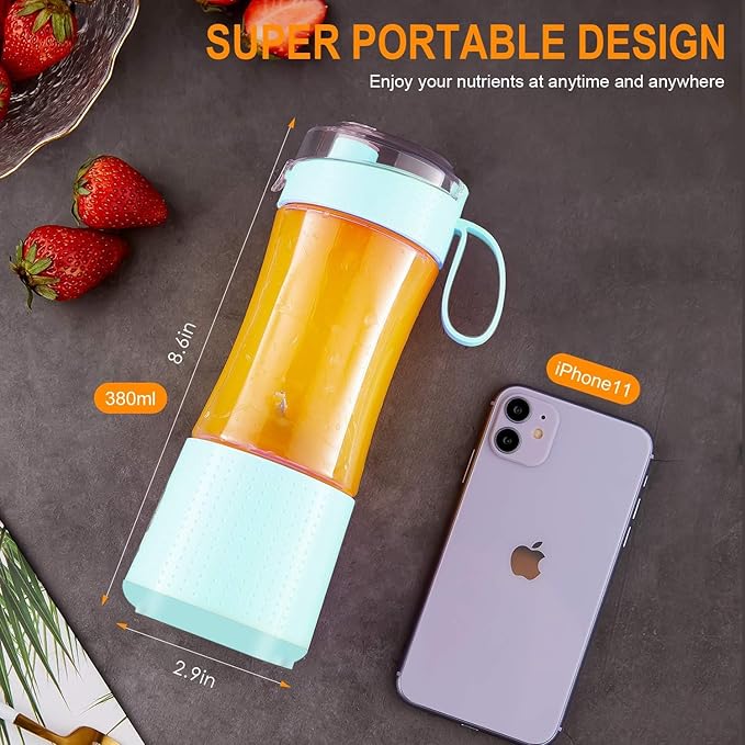Vaeqozva Portable Blender USB Rechargeable Personal Mixer Fruit Mini Blender for Smoothie Fruit Juice Protein Shake Milk Shakes Blue