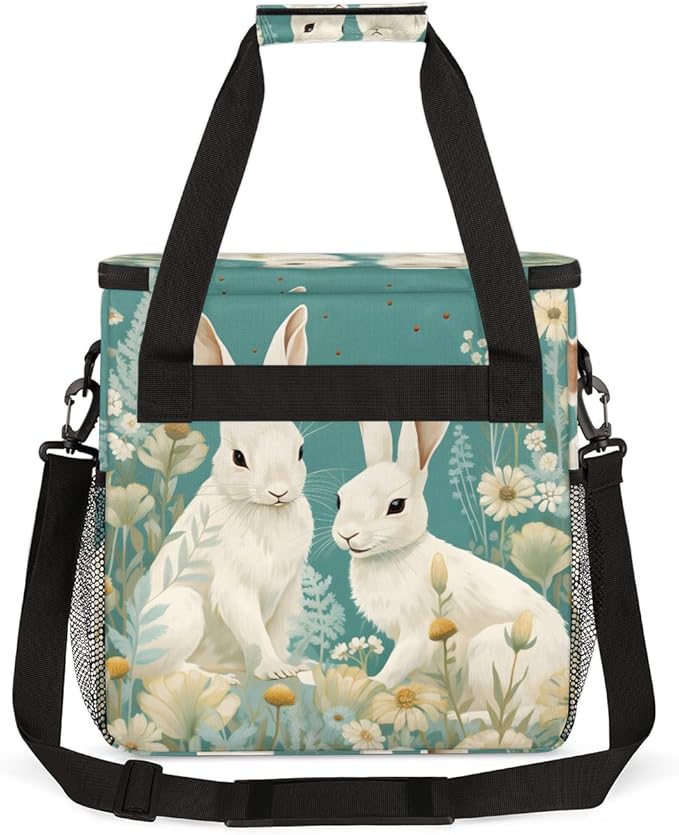 Easter Rabbit Coffee Maker Carrying Bag Chrysanthemum Travel Storage Bag Compatible with K-Mini or K-Mini Plus Single Serve Coffee Brewer Carrying Case with Multiple Pockets &amp Shoulder Strap