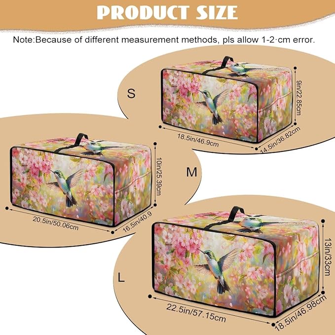 Toaster Oven Cover Heat-Resistant Dust-proof Air Fryer Protective Covers with Organizing Side Pockets to Hold Jam Spreader Knife &amp Toast Machine Tongs Cute Hummingbird