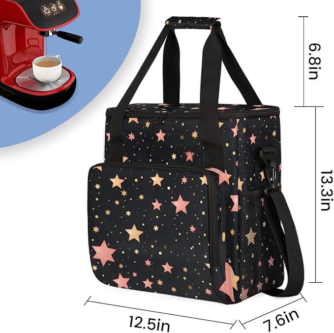 Rose Pink Star Coffee Maker Carrying Bag Portable Travel Storage Tote Bag Compatible with K-Mini or K-Mini Plus Single Serve Coffee Brewer Carrying Case with Multiple Pockets &amp Shoulder Strap