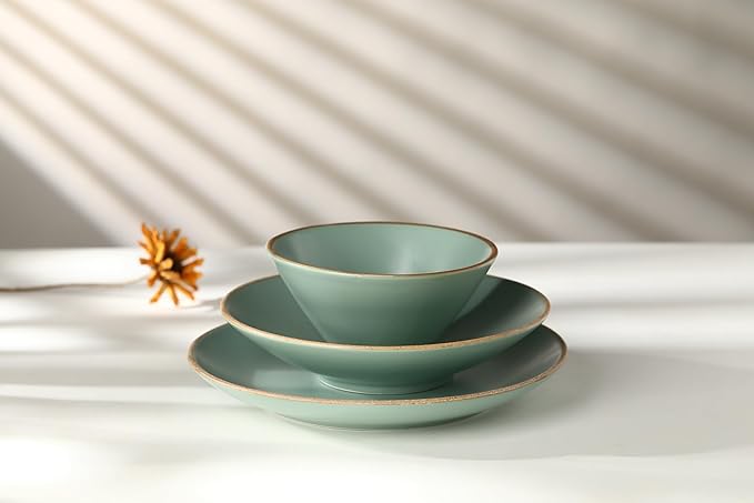 Dinnerware sets ceramic dinnerware stoneware dinnerware handmade ceramic unique dinner plates couples wedding housewarming gifts (Green)