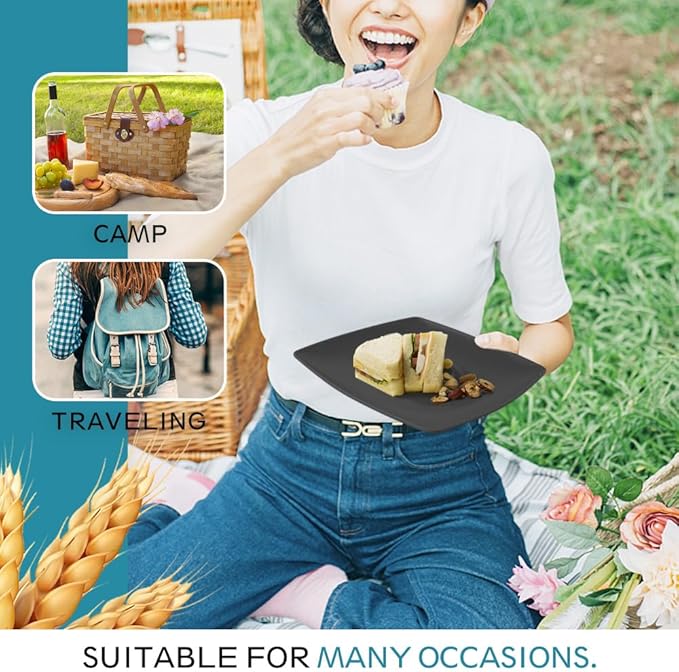 Teivio 48-piece Wheat Straw Square Dinnerware Set for 12 Unbreakable Dinner Plates Salad Plates Snack Bowls Tumblers 13.5 oz Dishwasher Safe Coastal Multicolor