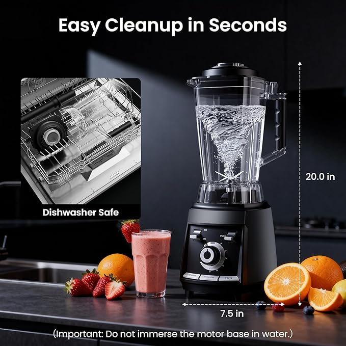 1800 WP Smoothie Blenders for Kitchen 30000 RPM Large Blender for Smoothies Ice Crushing &amp Frozen Fruit Heavy Duty Grinder with 68oz BPA-Free Pitcher Adjustment Speed Knob Black
