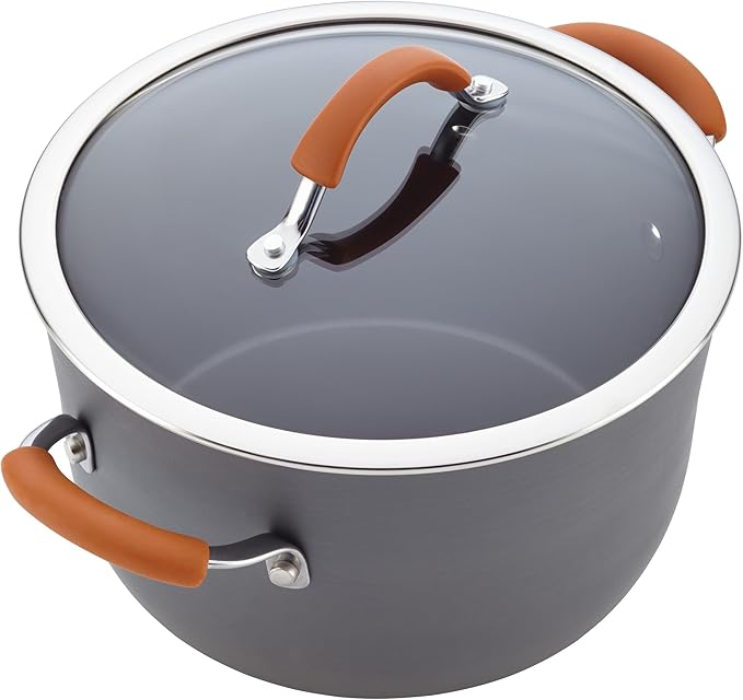 Rachael Ray Cucina Dishwasher Safe Hard Anodized Nonstick Cookware Pots and Pans Set 12 Piece Gray with Orange Handles