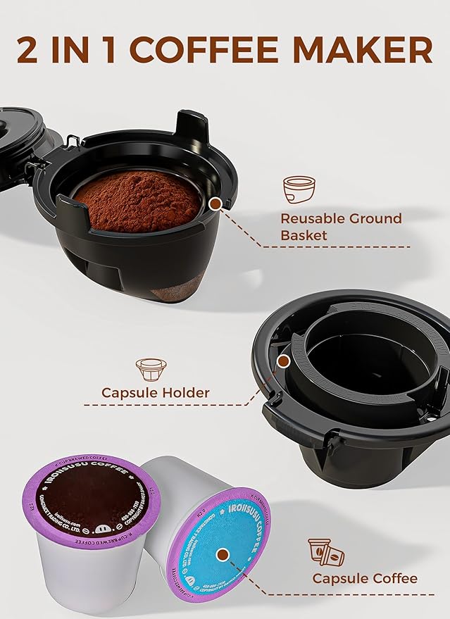 COWSAR Commercial Single Serve Coffee Maker K Cup Coffee Brewer for Capsule and Ground Coffee Capsule Coffee Machine with 40 Oz Water Tank Instant-Heat 5 Brew Sizes Up To 14 Oz Black