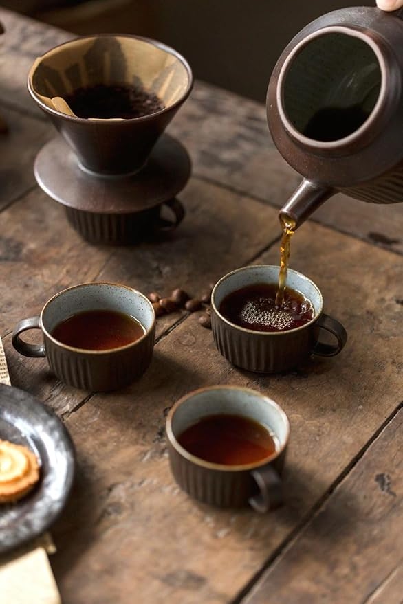 Ceramic Pour Over Coffee Maker Retro Hand Drip Coffee Dripper Portable Pourover Cone Filter Coffee Brewer for Camping Travel Office Family Single Serve Antique Copper Brown