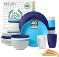 Homienly 40 PCS Wheat Straw Plates and Bowls Sets Cups Sets Service for 8 Unbreakable Microwave and Dishwasher Safe Dinnerware SetsReusbale Plastic Dishes Set - Island Matte