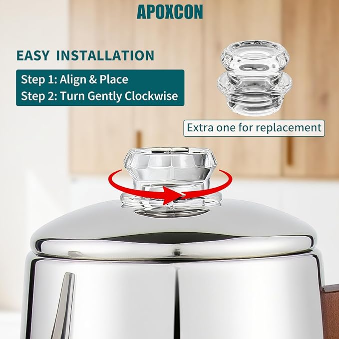 Electric Coffee Percolator Stainless Steel Coffee Pot with Two Tough Glass Clear Brew Progress Knob &amp Treated Solid Wood Handle &amp On/OFF Switch Auto Keep Warm Cordless Serve (8 Cup)