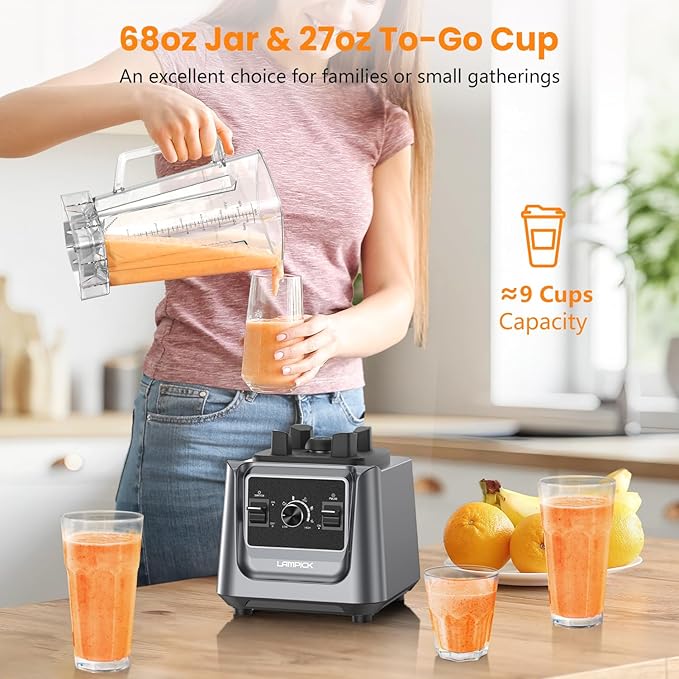 Blenders for Kitchen 2000W Blender for Smoothies 35000 RPM Professional Grade High-Speed Smoothie Blender with 68 oz Pitcher &amp 27 oz To-Go Cup for Shakes Ice Crushing and Frozen Fruit