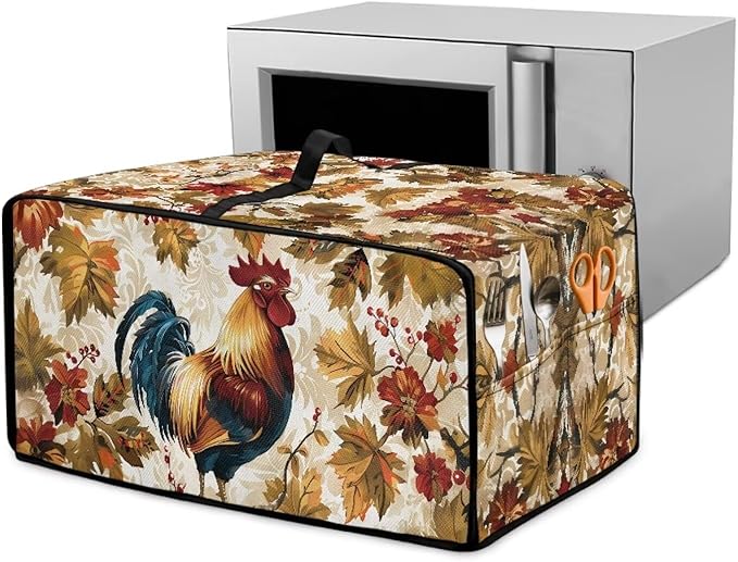 Doojoayie Kitchen Toaster Dust Cover Compatible with 4 Slice Toaster Dust Protection Cover Rooster Print Kitchen Decoration Small Appliance Protector Rooster Print
