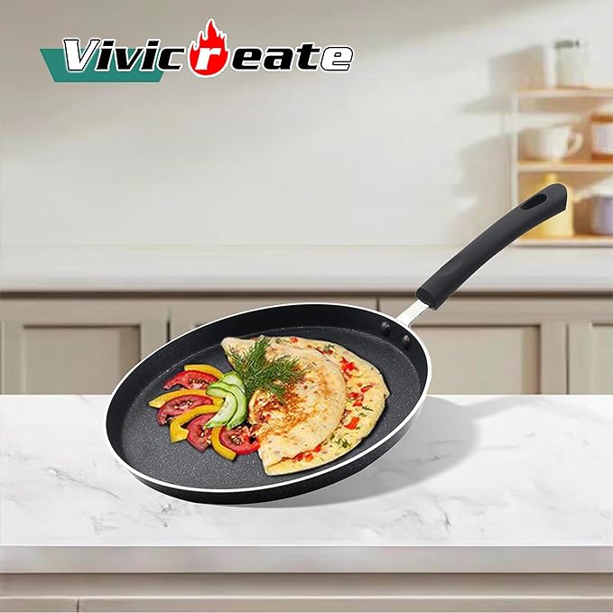 Vivicreate 3 pcs set deep fry pizza pan forge aluminum pan with non stick coating