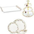 ACMLIFE Bone China Dinnerware Set 3-Tier Serving Stand Porcelain Cupcake and Stand Bone China Serving Platter