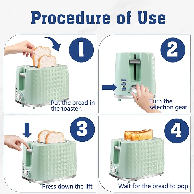 Toaster 2 Slices Toasters Wide Slot Bread Toaster with Cancel Bagel Defrost Function Bagel Toasters with Removable Tray &amp 6 Temperature Settings Green