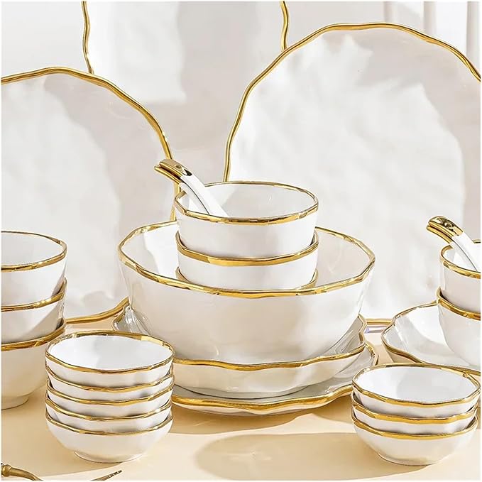Ceramic Dinnerware Sets Bowl Plates Noodle Bowl Steak Plate Household Ceramic Tableware Combination(21cm plate)