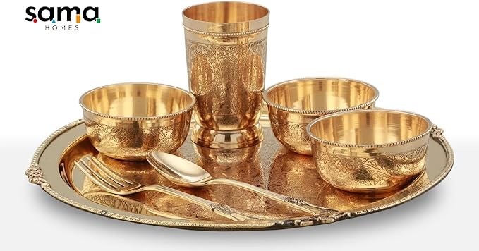 7 Pieces Brass Etched Dinner Set