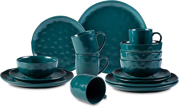 16-Piece Dinnerware Set Service for 4 Plates and Bowls Set Microwave and Dishwasher SafeScratch Resistant Turquoise