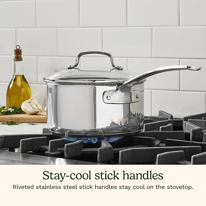 13-Piece Stainless Steel Cookware Set with Glass Lids and Kitchen Utensils