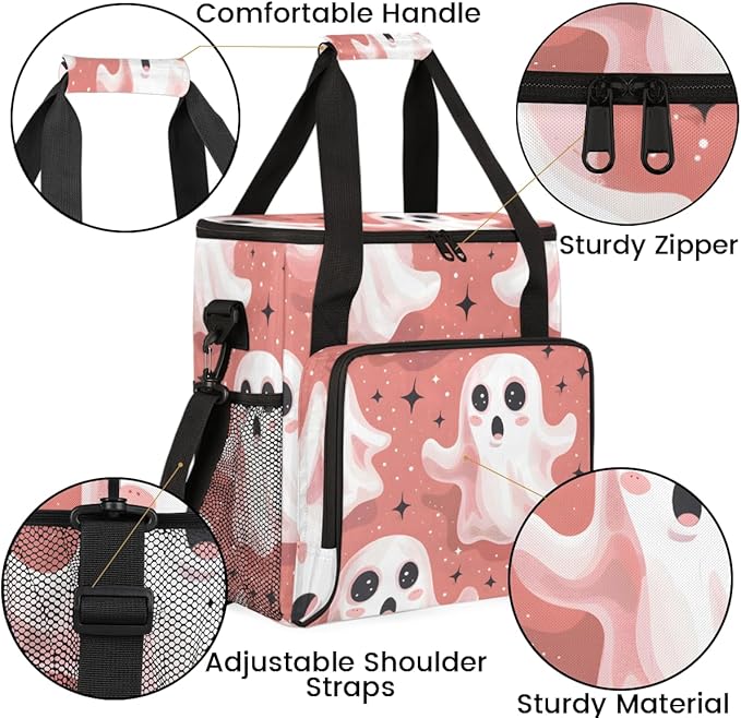 Glitter Spooky Ghosts Coffee Maker Carrying Bag Portable Travel Storage Tote Bag Compatible with K-Mini or K-Mini Plus Single Serve Coffee Brewer Carrying Case with Multiple Pockets &amp Shoulder S