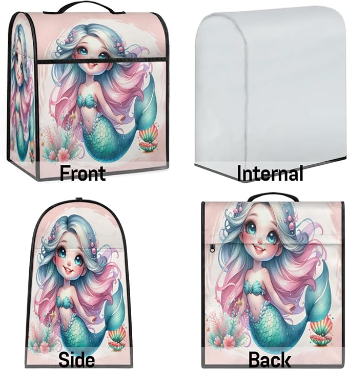 Kitchen Aid Mixer Cover Ocean Mermaid Stand Mixer Cover Compatible with 6-8 Quarts Stand Mixers Dust Covers with Zipper Pocket Foldable Washable Kitchen Aid Organizer Bag