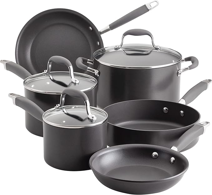 Anolon Advanced Home Hard Anodized Nonstick Cookware/Pots and Pans Set 9 Piece - Moonstone