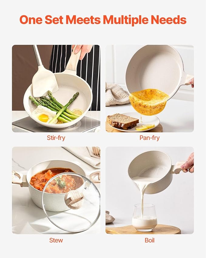 19 Piece Pots and Pans Set Granite Nonstick Kitchen Cookware Induction White