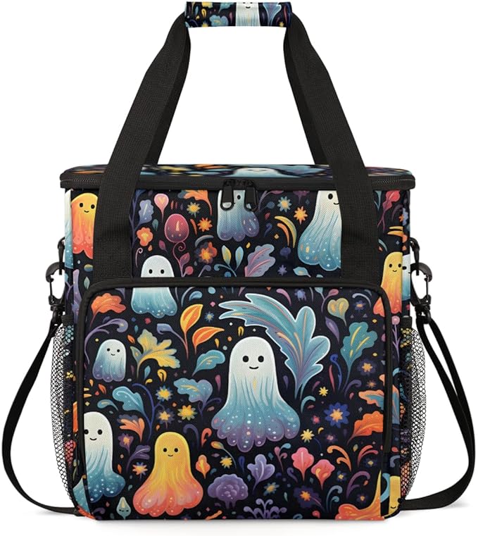 Halloween Ghosts Coffee Maker Carrying Bag Portable Travel Storage Tote Bag Compatible with K-Mini or K-Mini Plus Single Serve Coffee Brewer Carrying Case with Multiple Pockets &amp Shoulder Strap
