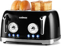 CUSIMAX Toaster 4 Slice Retro Toaster with Wide Slots for Bagels Stainless Steel with 6 Toast Settings Bagel Cancel Defrost &amp Reheat Functions Dual Independent Control Panels Black
