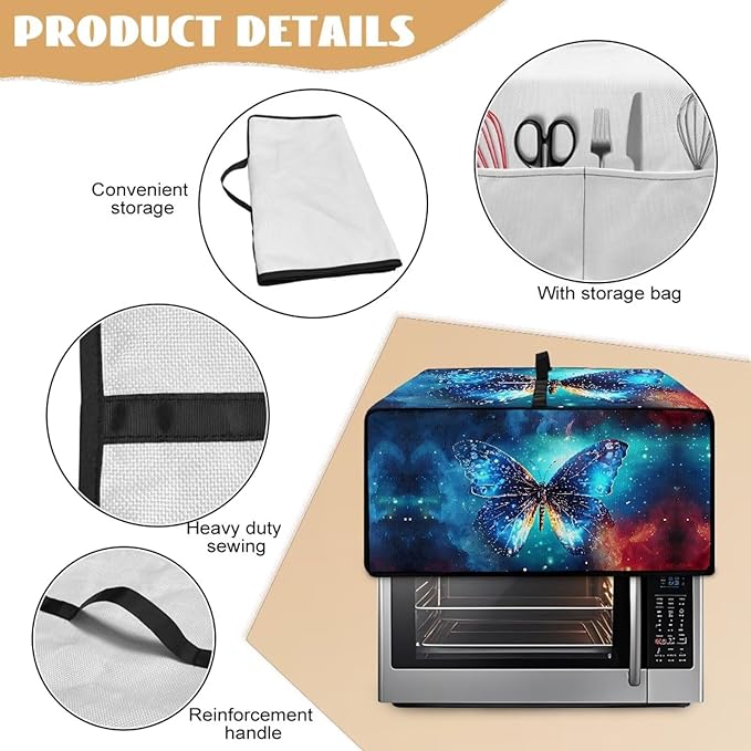 Toaster Oven Dust Cover with Accessory Pockets Neat Storage and Protection with Organizing Side Pockets for Kitchen Toaster Oven Appliances Decor Blue Butterfly