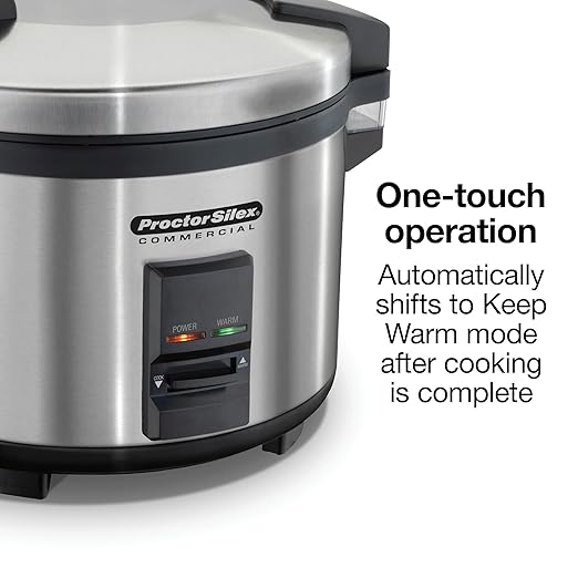 Proctor Silex Commercial 37540 Rice Cooker/Warmer 40 Cups Cooked Rice Capacity Nonstick Inner Pot Hinged Lid Stainless Steel Housing Conforms to NSF