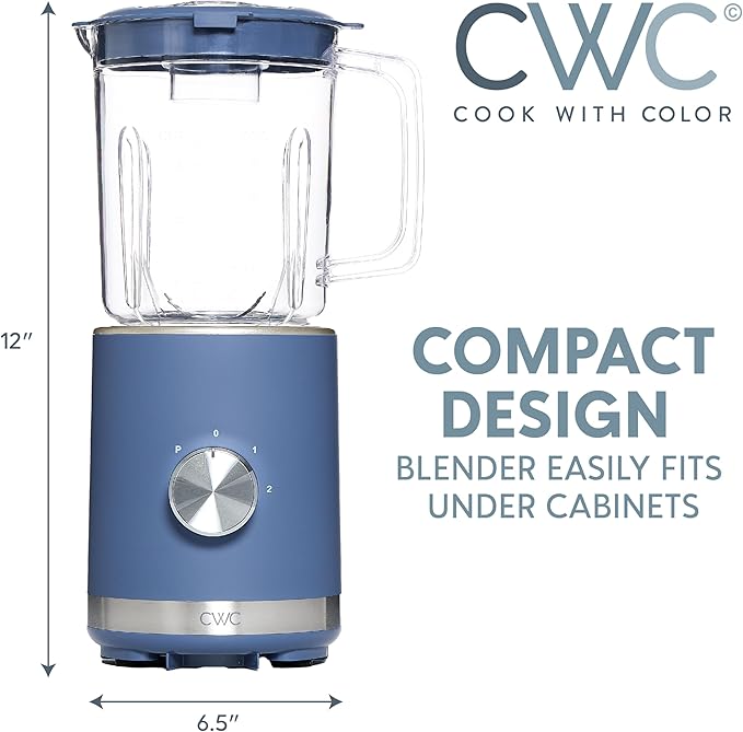 COOK WITH COLOR 300 Watt Blender: Powerful 2-Speed Control with Pulse 4-Tip Stainless Steel Blades 25oz (750ml) Jar and Skid-Resistant Feet Navy