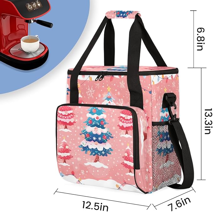 Mystical Xmas Tree Coffee Maker Carrying Bag Portable Travel Storage Tote Bag Compatible with K-Mini or K-Mini Plus Single Serve Coffee Brewer Carrying Case with Multiple Pockets &amp Shoulder Stra