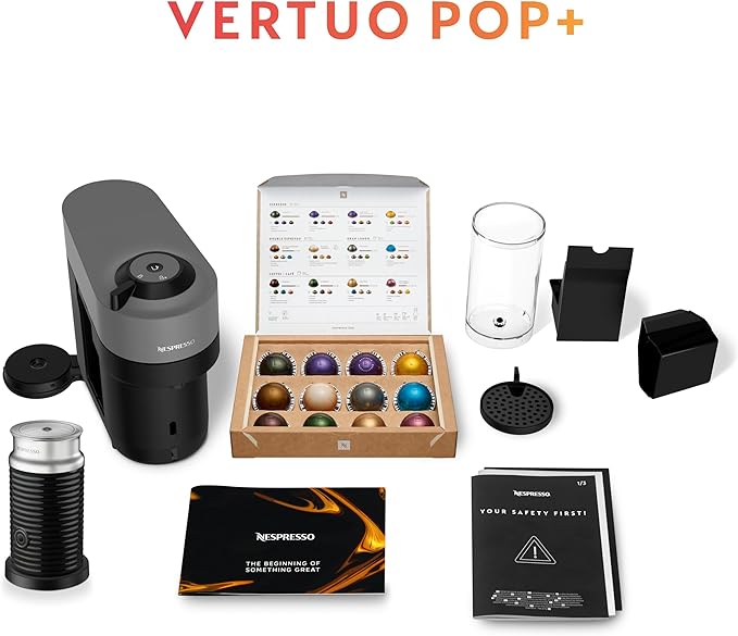 Nespresso Vertuo Pop+ Coffee and Espresso Maker by Breville with Milk Frother Dark Grey