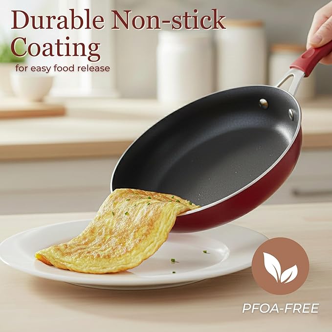 The Pioneer Woman Frontier Speckle Fancy Flourish Cookware and Bakeware Set Aluminum Nonstick 22 Piece Kitchen Tools Red