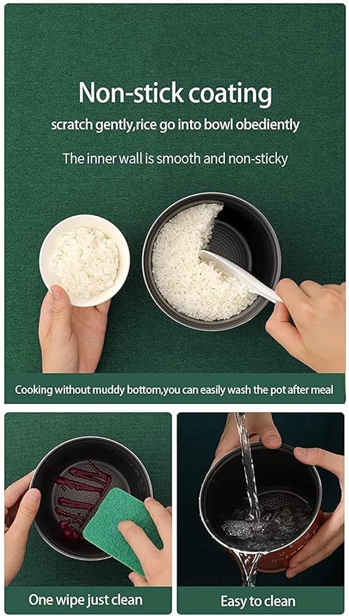 Retro Green Rice Cooker With Portable Handle Mini Electric Rice Cooker With Removable Non Stick Rice Pot Fully Automatic1.2L (1.8L)